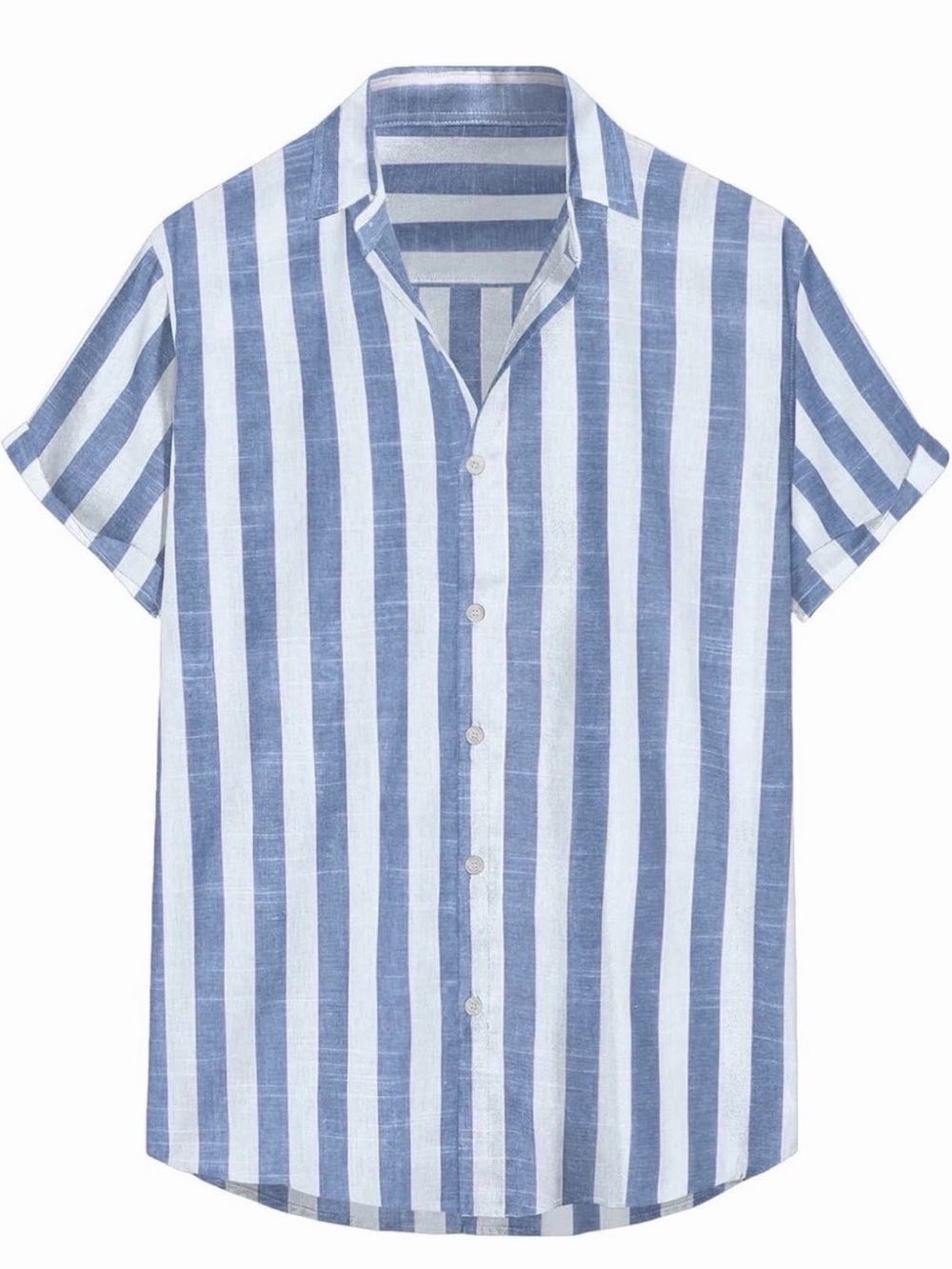 Amazon Essentials Blue and White Vertical Stripe Short-Sleeve Button-Down Shirt
